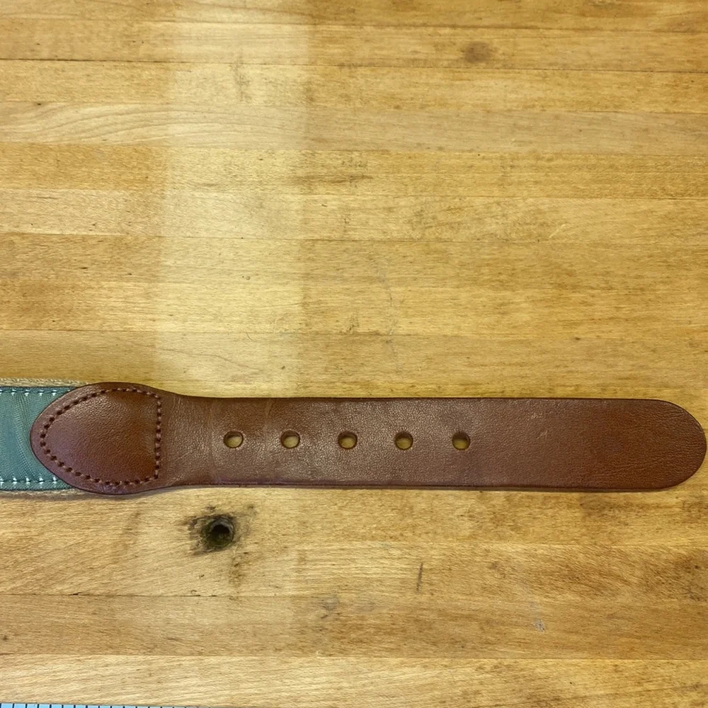Man made leather belt embroidered fishing sailing canvass EUC 46 yacht core